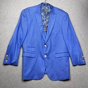 INSERCH Mens Blue Unstructured Blazer Sport Coat L Rainbow Unique Elbow Patch